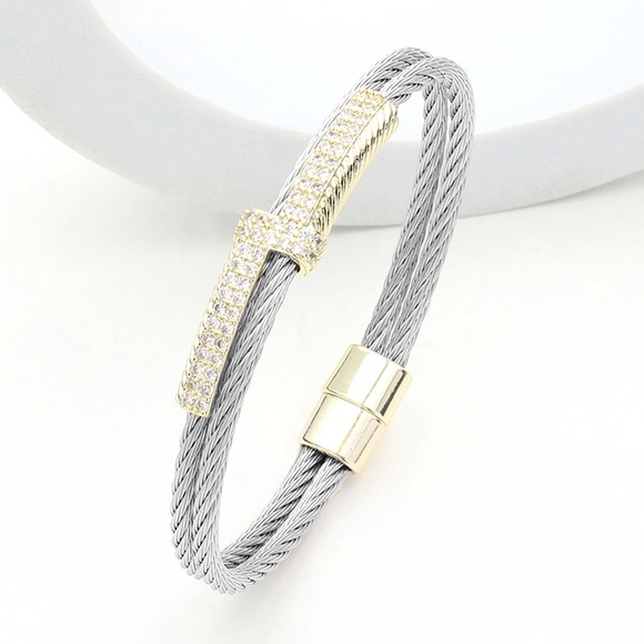 Two Tone Cable Pave Magnetic Bracelet - Picture 1 of 4
